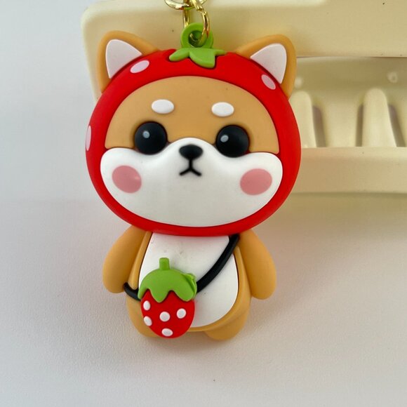 Strawberry Tote Bag J-pop Style with a Cute Red Strawberry Shiba Inu Key - Picture 7 of 10